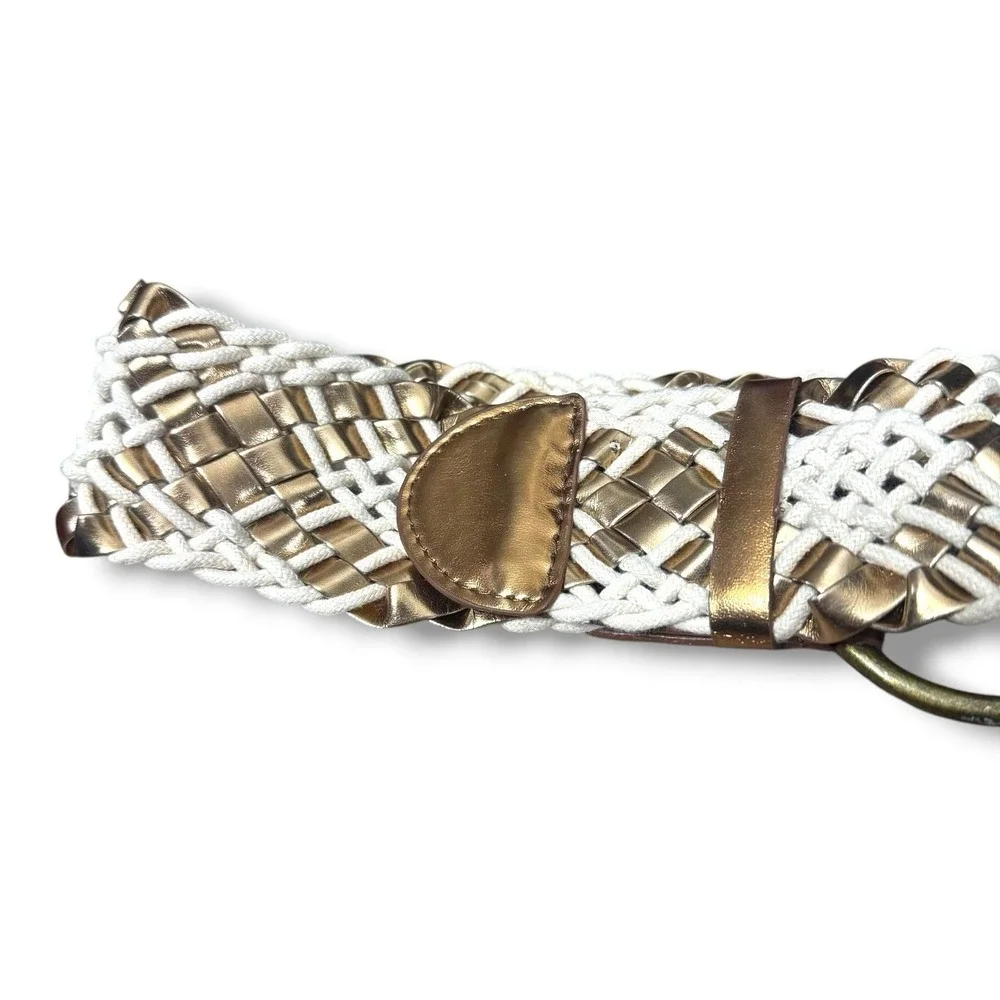 Vintage Y2K thick braided leather white gold and brass wide belt rodeo western M